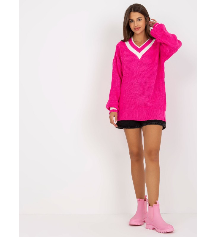 Sweter klasyczny LC-SW-0335.06X fluo różowy