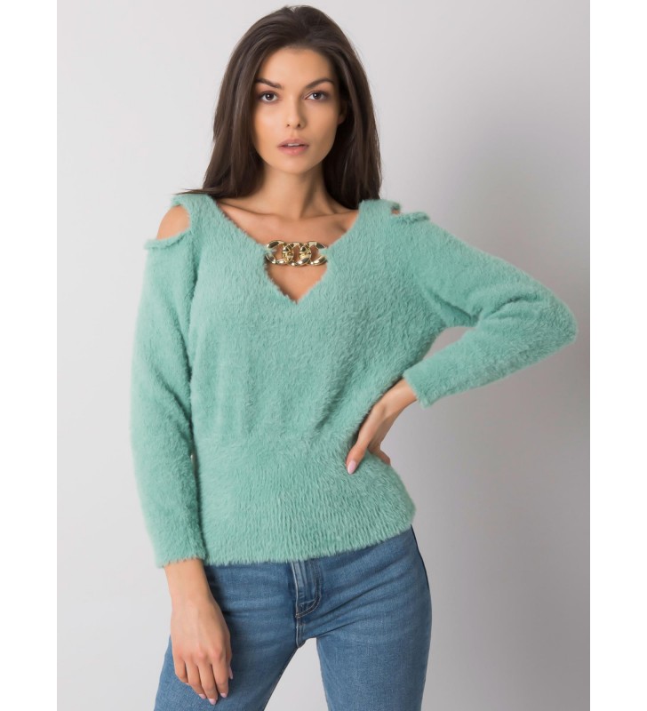 Sweter z odkrytymi ramionami LC-SW-7033.27X mietowy