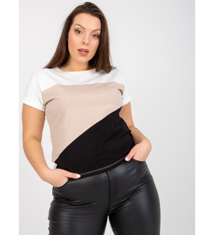 T-shirt plus size RV-TS-7875.77P biało-beżowy