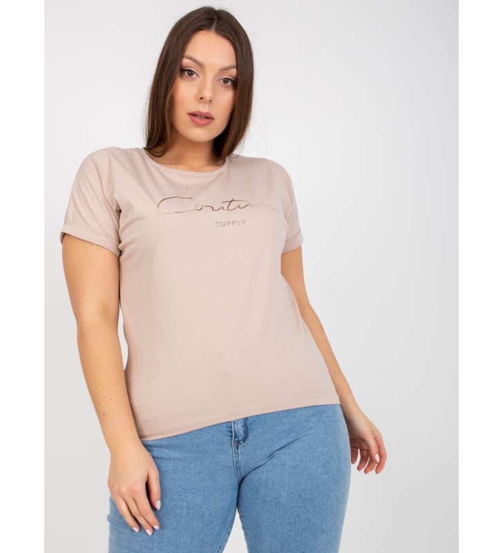 T-shirt plus size RV-TS-7775.66P beżowy