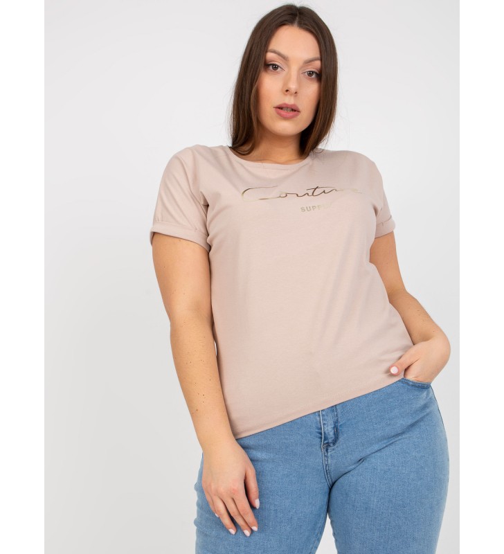 T-shirt plus size RV-TS-7775.66P beżowy