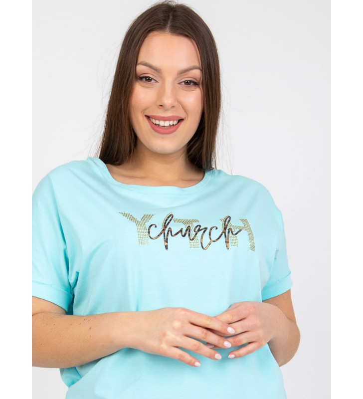 T-shirt plus size RV-TS-7919.01X mietowy