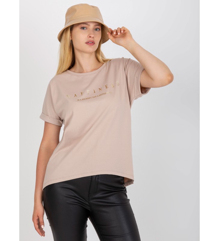 T-shirt plus size RV-TS-7776.02P beżowy