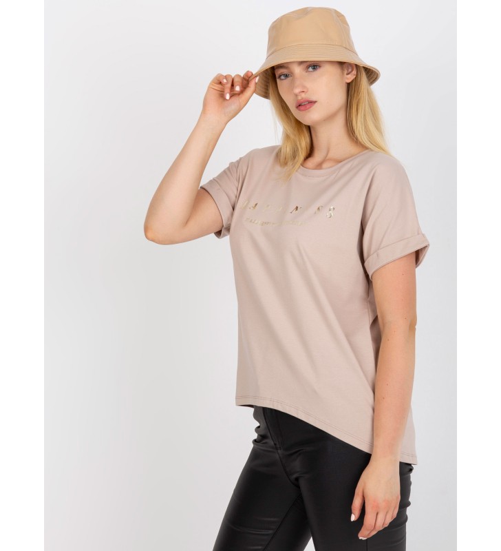 T-shirt plus size RV-TS-7776.02P beżowy