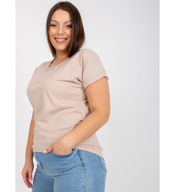 T-shirt plus size RV-TS-7775.66P beżowy