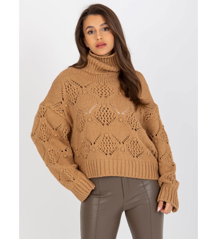 Sweter z golfem EM-SW-1037-01.24X camelowy