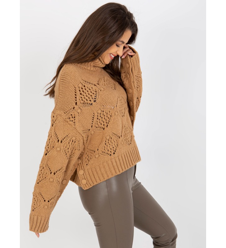 Sweter z golfem EM-SW-1037-01.24X camelowy