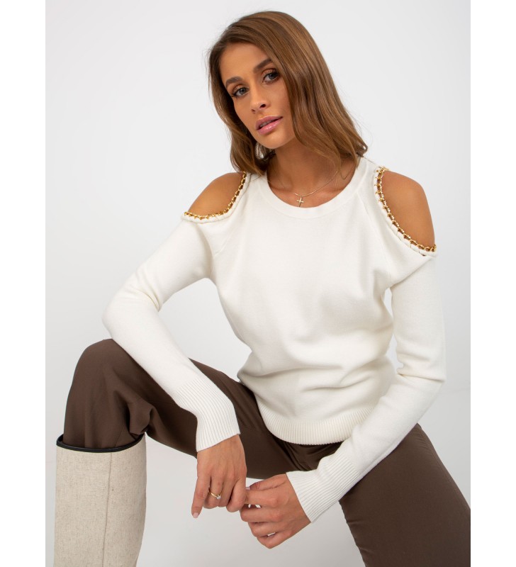 Sweter z odkrytymi ramionami EM-SW-J51835.60P ecru