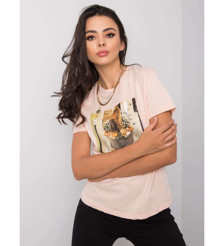 T-shirt z nadrukiem PM-TS-SS20HS152.06 łososiowy