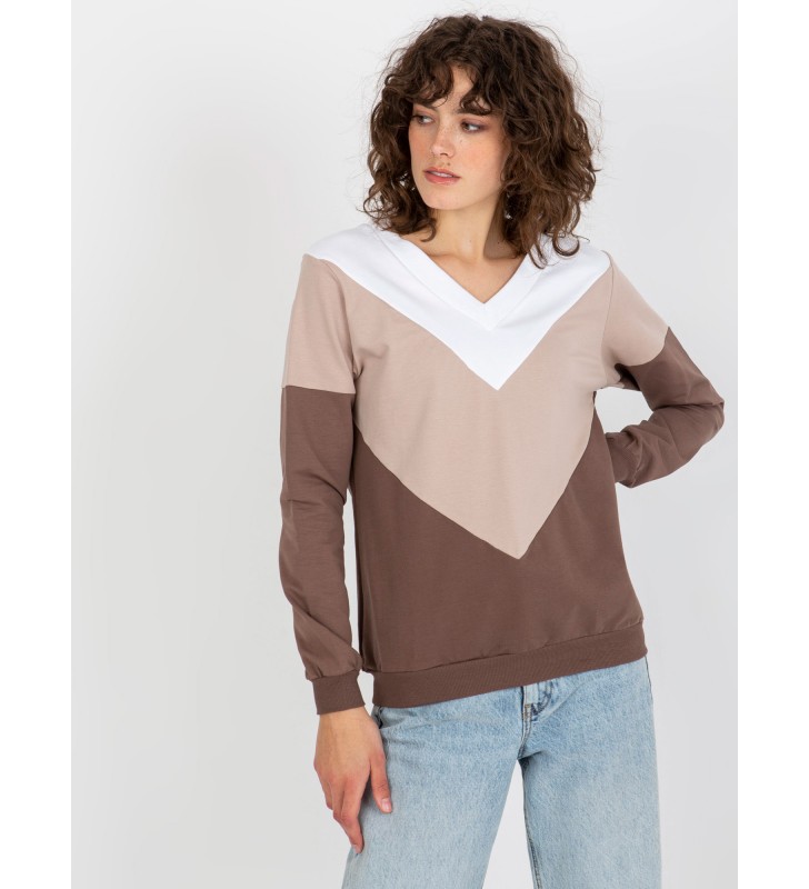 Bluza bez kaptura RV-BL-8452.40P biało-brązowy