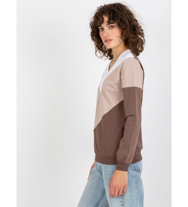 Bluza bez kaptura RV-BL-8452.40P biało-brązowy