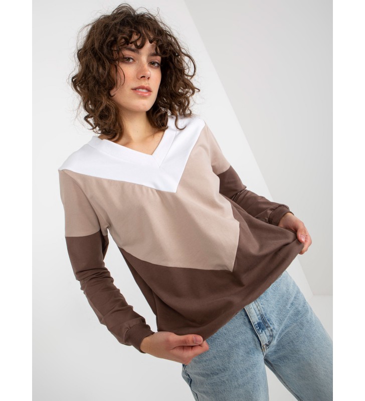 Bluza bez kaptura RV-BL-8452.40P biało-brązowy