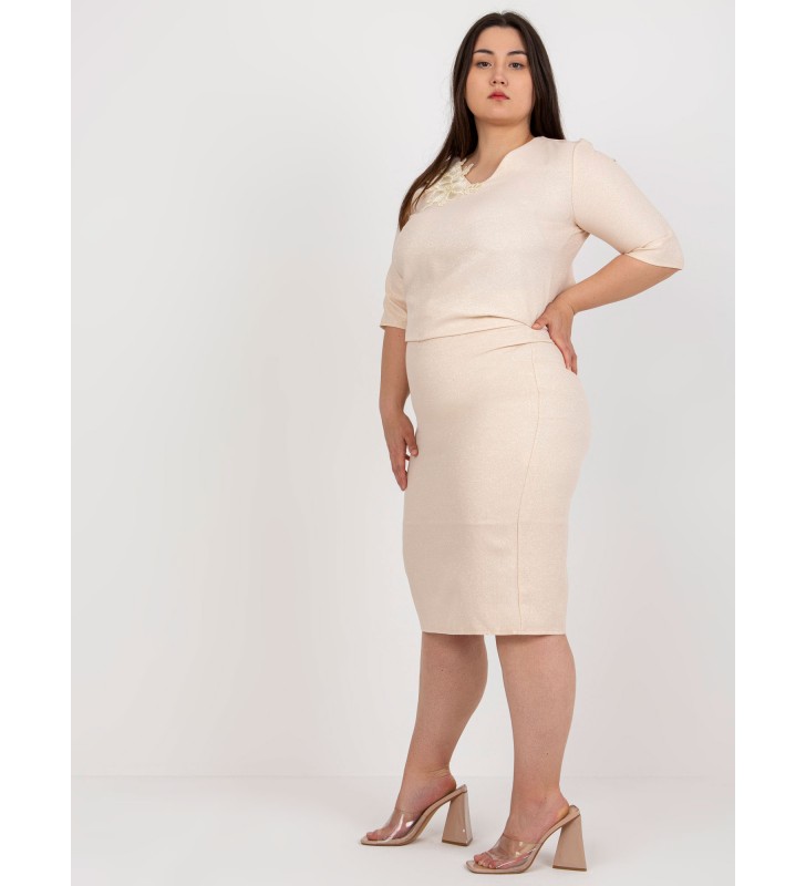 Spódnica plus size LK-SD-506697.95 brzoskwiniowy