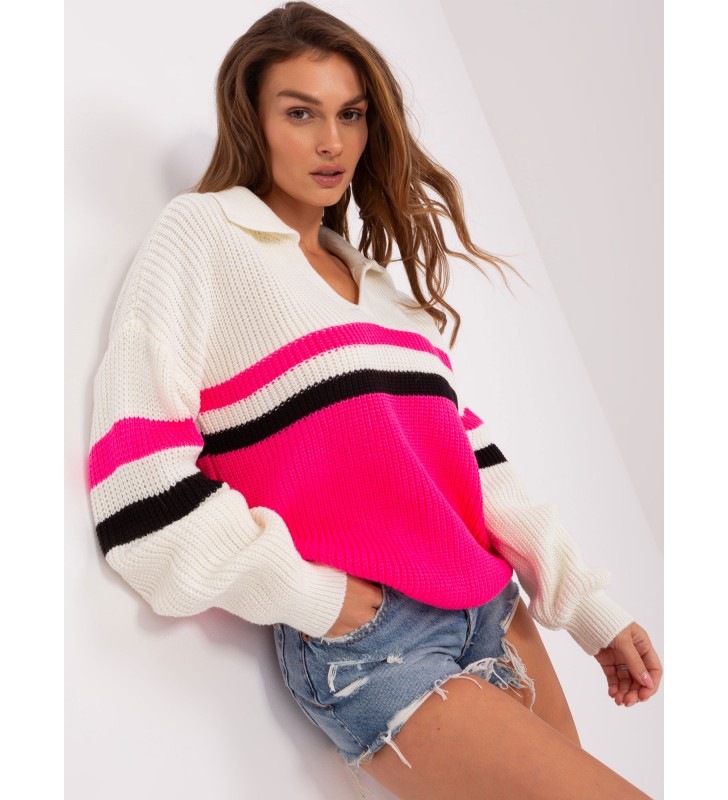 Sweter oversize BA-SW-8054.91P fluo różowy