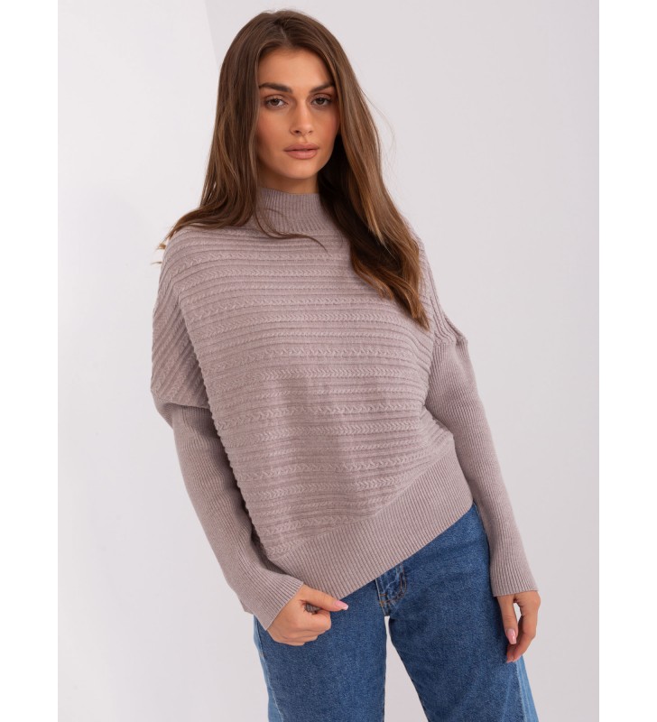 Sweter asymetryczny AT-SW-2368.36X ciemny bezowy