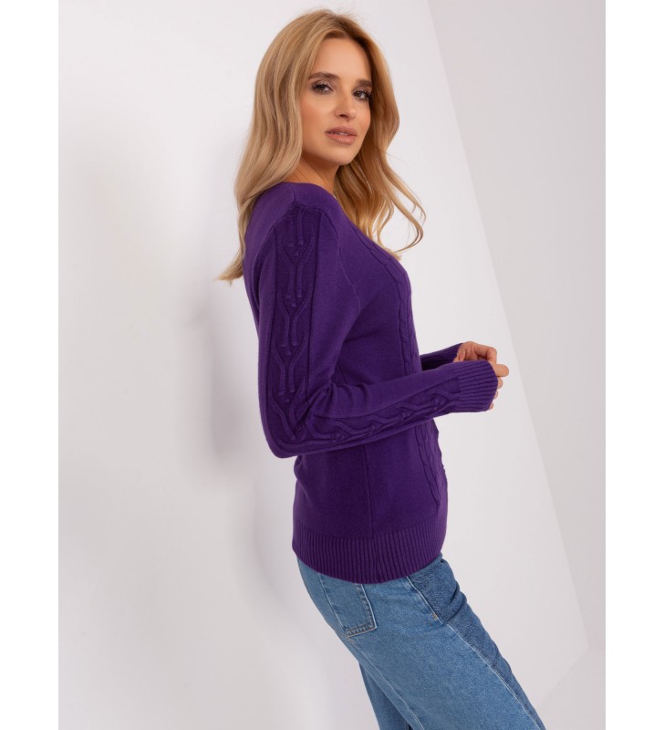 Sweter z warkoczami AT-SW-2329.98P ciemny fioletowy