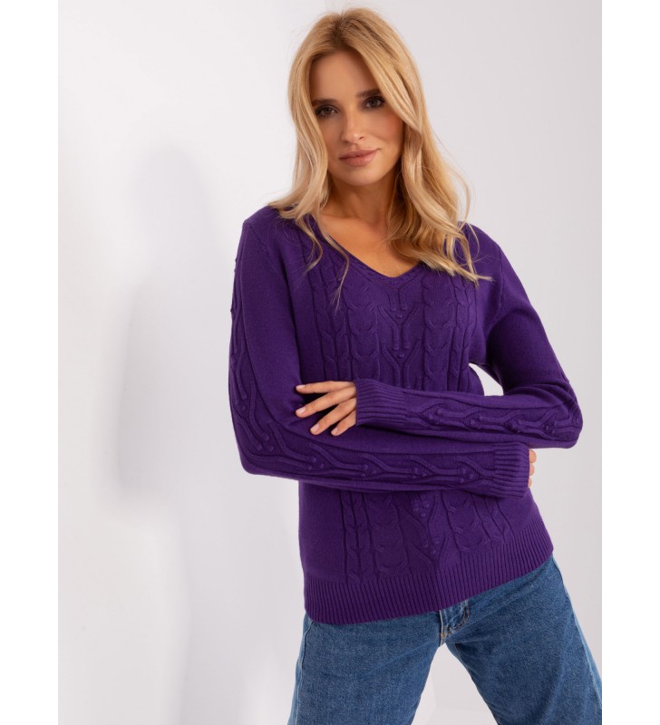 Sweter z warkoczami AT-SW-2329.98P ciemny fioletowy