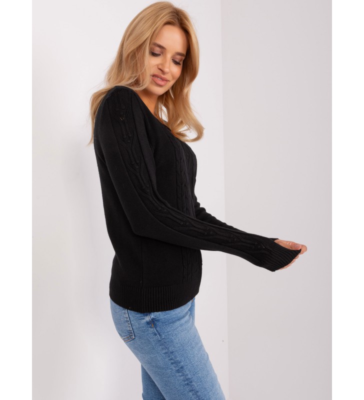 Sweter z warkoczami AT-SW-2329.98P czarny