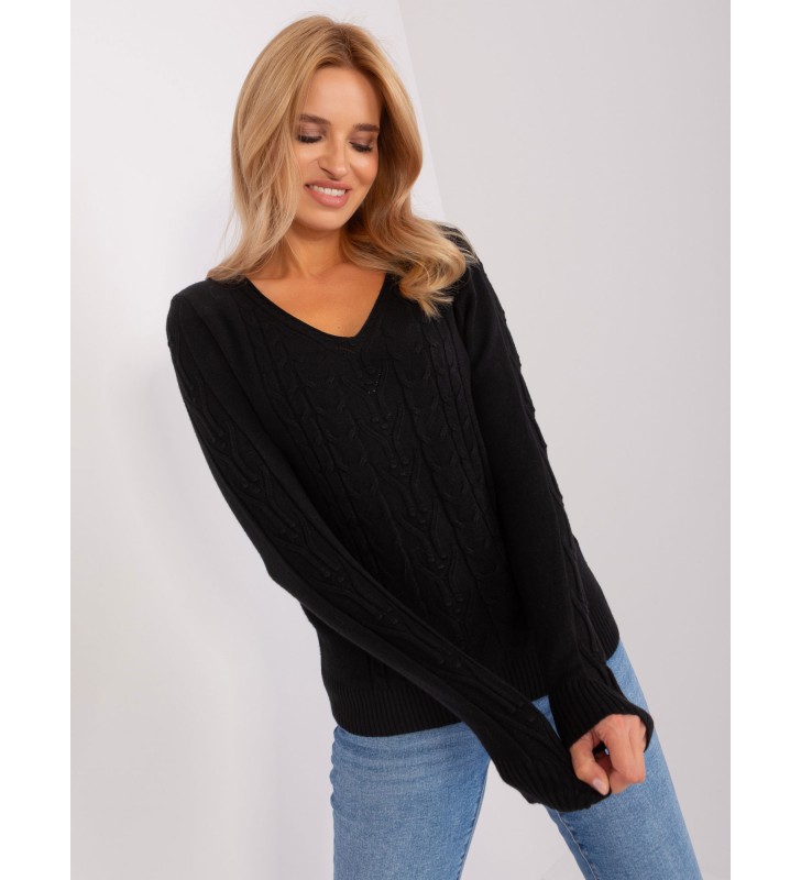 Sweter z warkoczami AT-SW-2329.98P czarny