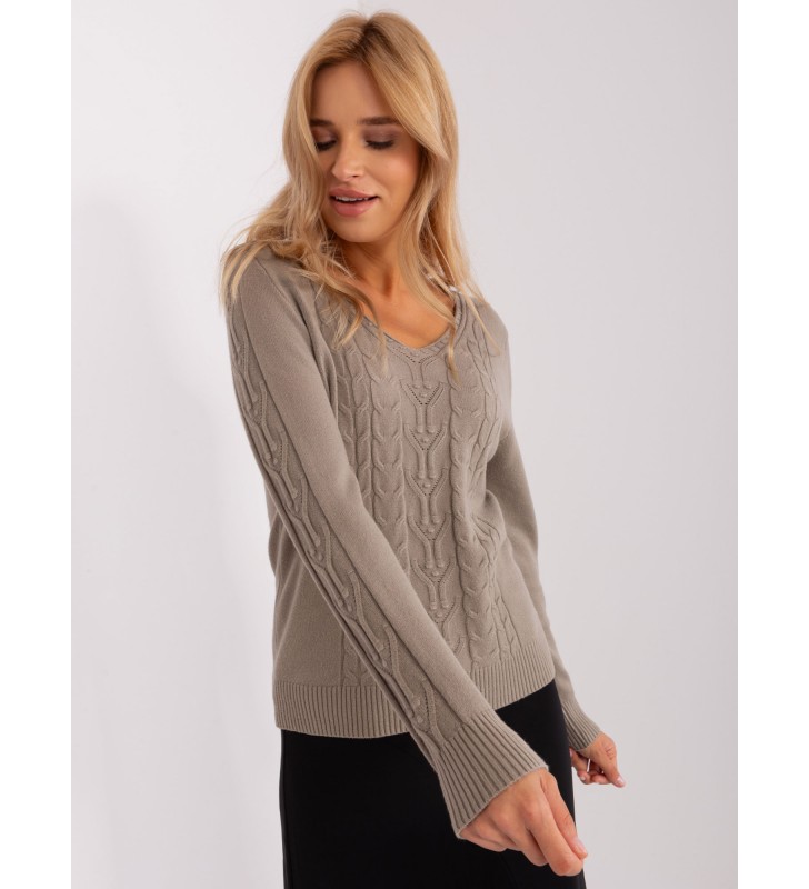 Sweter z warkoczami AT-SW-2329.98P ciemny bezowy