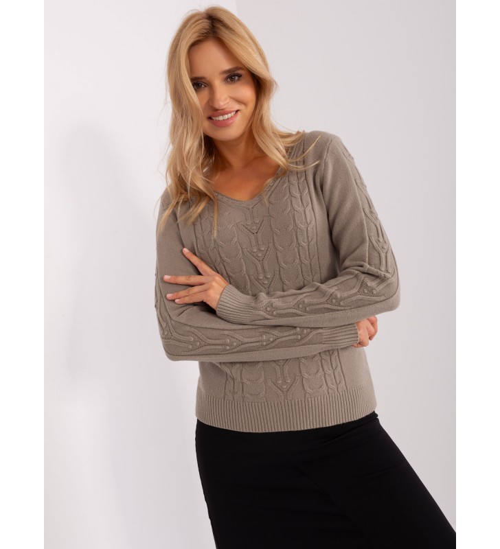 Sweter z warkoczami AT-SW-2329.98P ciemny bezowy