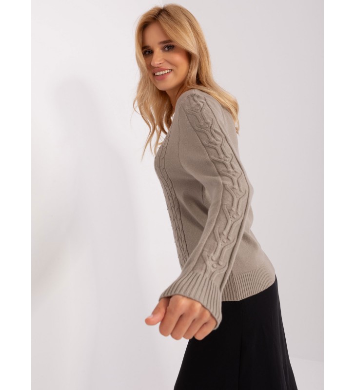 Sweter z warkoczami AT-SW-2329.98P ciemny bezowy