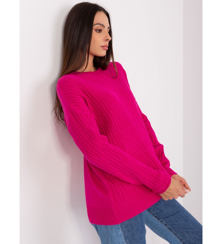 Sweter klasyczny AT-SW-2338.14P fuksjowy