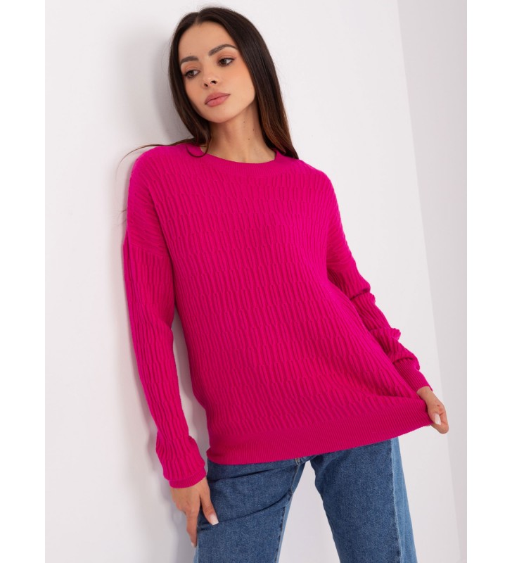 Sweter klasyczny AT-SW-2338.14P fuksjowy