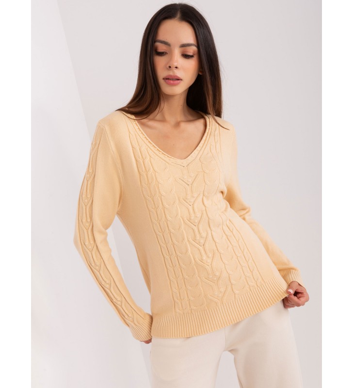 Sweter z warkoczami AT-SW-2329.98P beżowy