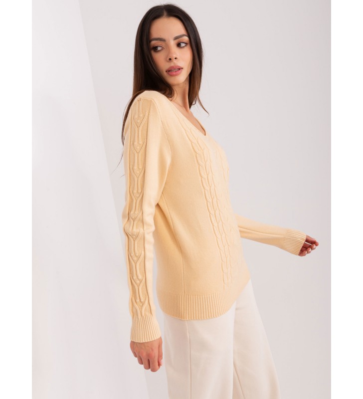 Sweter z warkoczami AT-SW-2329.98P beżowy