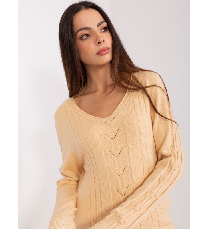 Sweter z warkoczami AT-SW-2329.98P beżowy