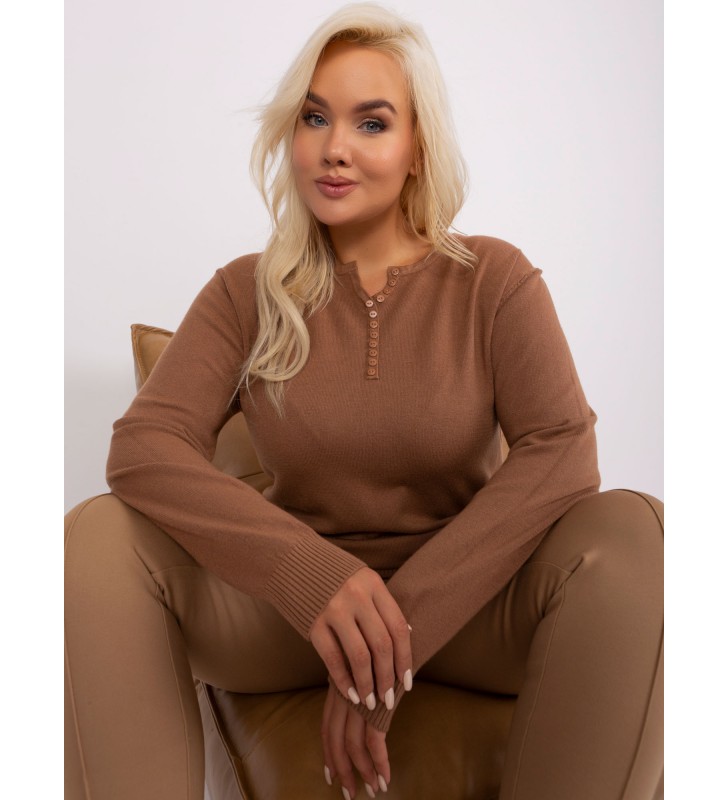 Sweter plus size PM-SW-PM-3897.06P camelowy