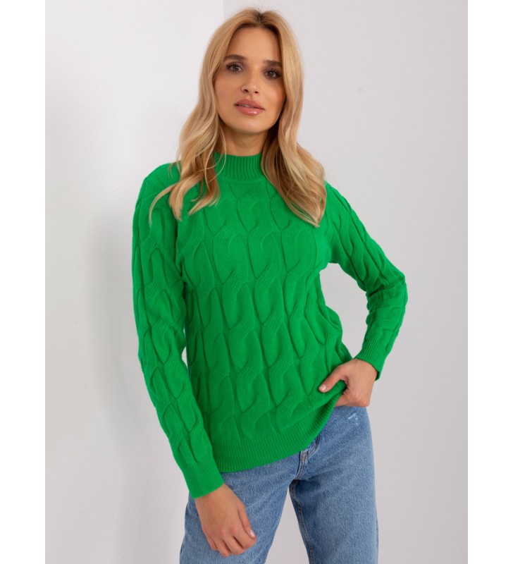 Sweter z warkoczami AT-SW-2235.00P zielony