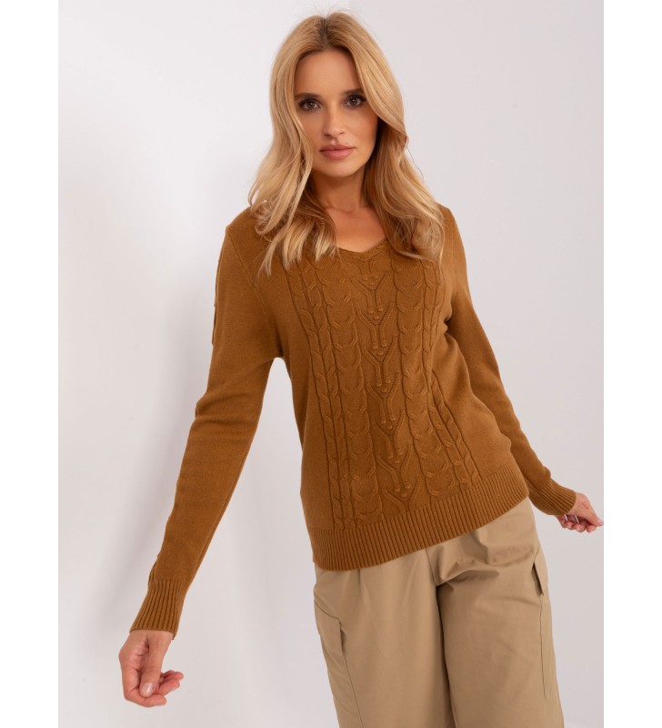 Sweter z warkoczami AT-SW-2329.98P jasny brązowy