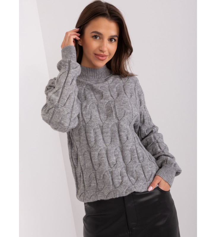 Sweter z warkoczami AT-SW-2235.00P ciemny szary