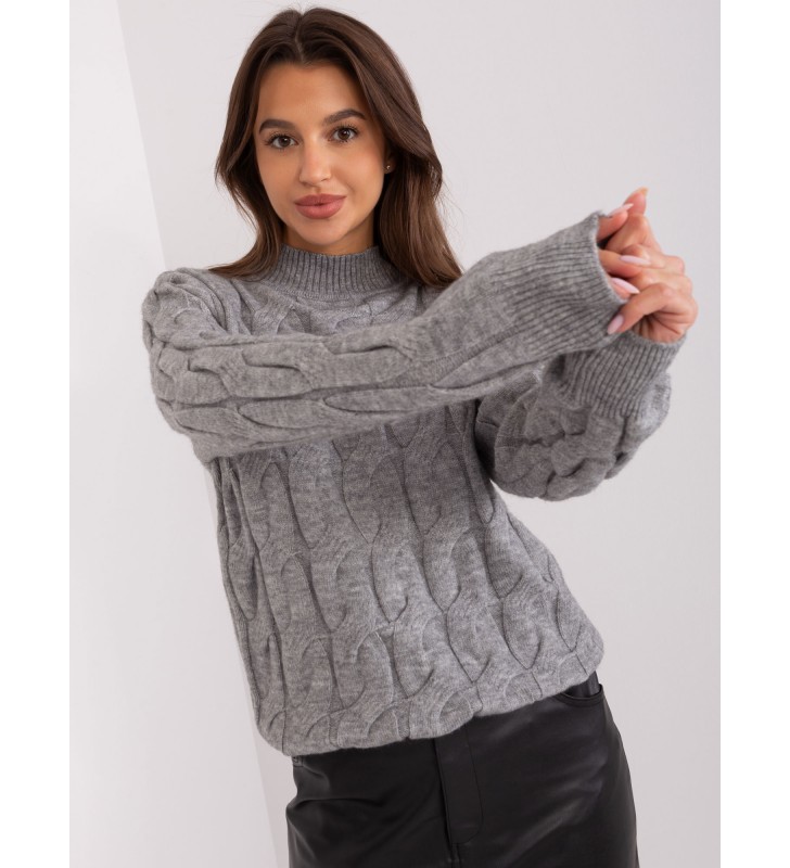 Sweter z warkoczami AT-SW-2235.00P ciemny szary