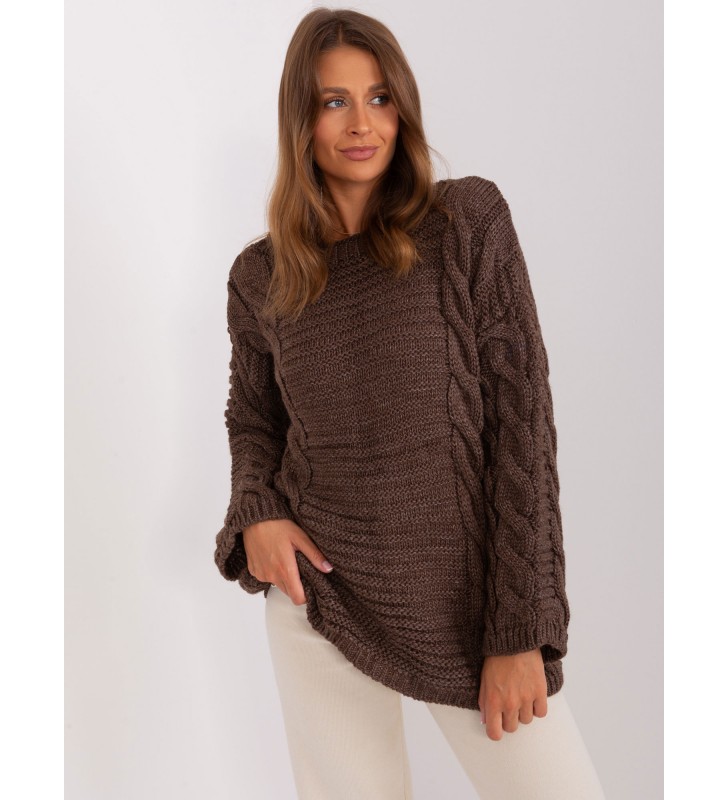 Sweter z warkoczami BA-SW-8047.92P ciemny brązowy