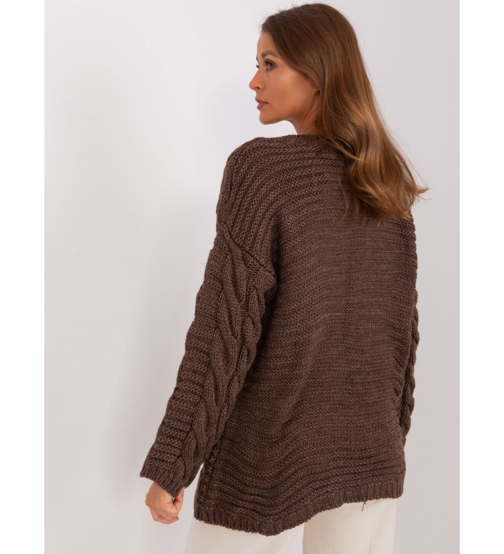 Sweter z warkoczami BA-SW-8047.92P ciemny brązowy