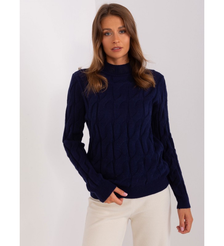 Sweter z warkoczami AT-SW-2235.00P granatowy