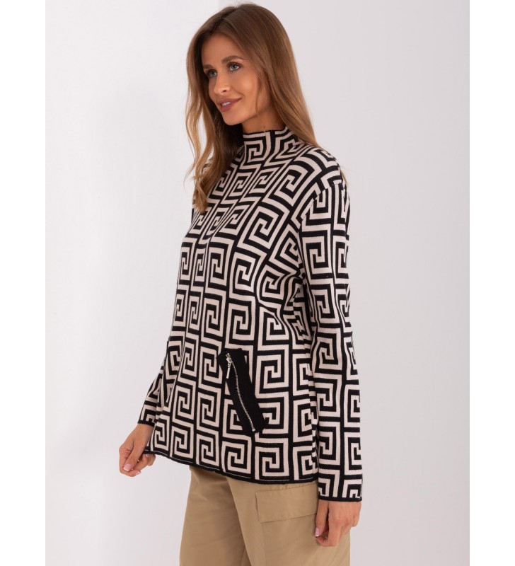 Sweter z golfem AT-SW-2341.00P czarno-beżowy