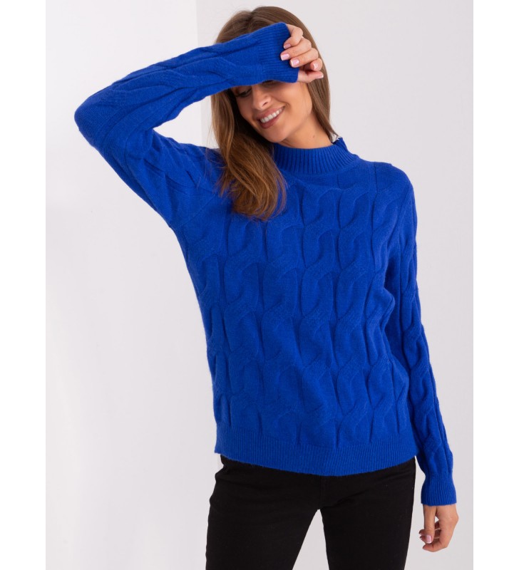 Sweter z warkoczami AT-SW-2235.00P kobaltowy