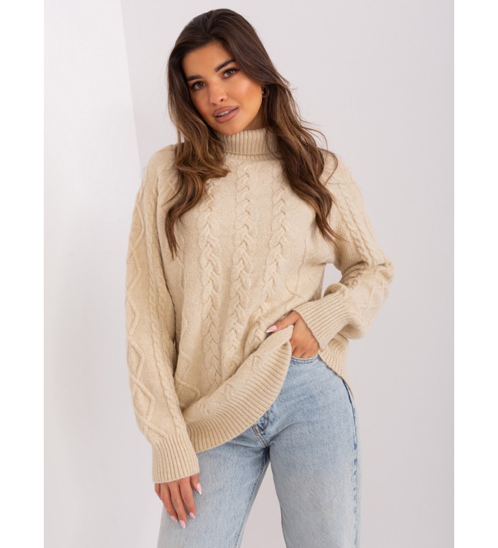 Sweter z warkoczami AT-SW-2355-2.12P beżowy