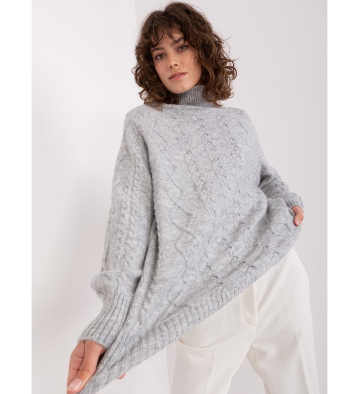 Sweter z warkoczami AT-SW-2355-2.19P szary