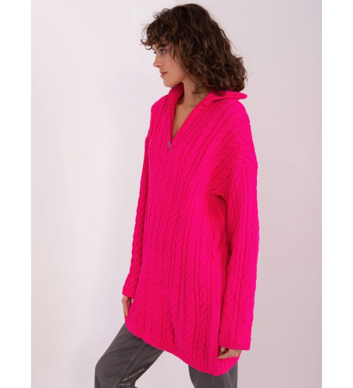 Sweter z warkoczami BA-SW-0282.13P fluo różowy