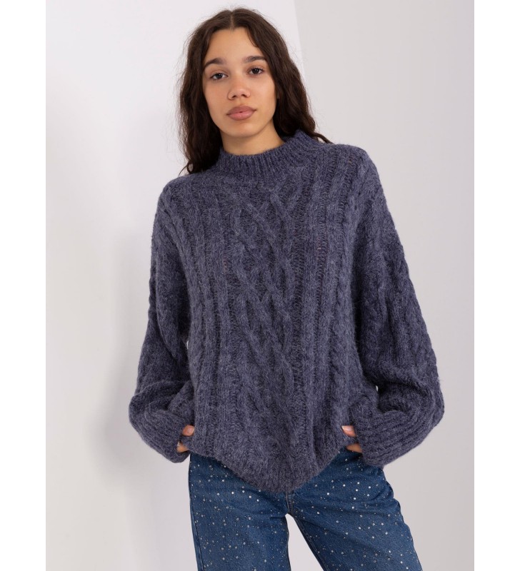 Sweter z warkoczami AT-SW-2363-2.11P granatowy