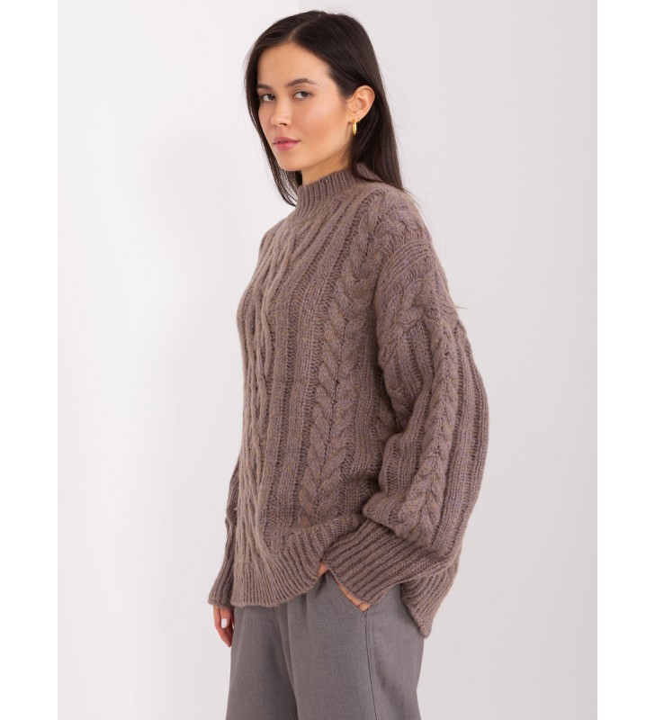 Sweter z warkoczami AT-SW-2363-2.11P brązowy