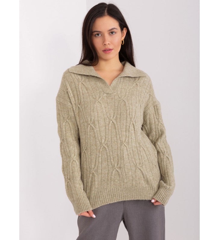 Sweter z warkoczami AT-SW-2349-2.27 khaki