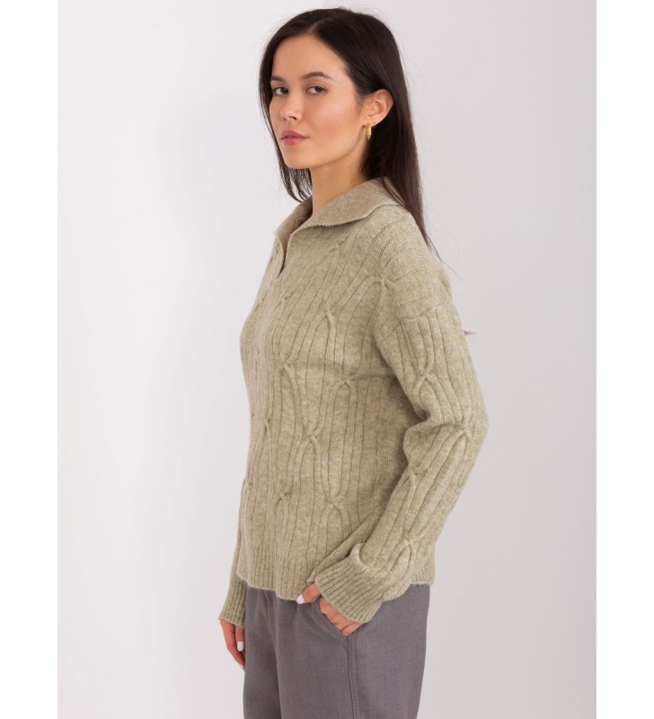 Sweter z warkoczami AT-SW-2349-2.27 khaki