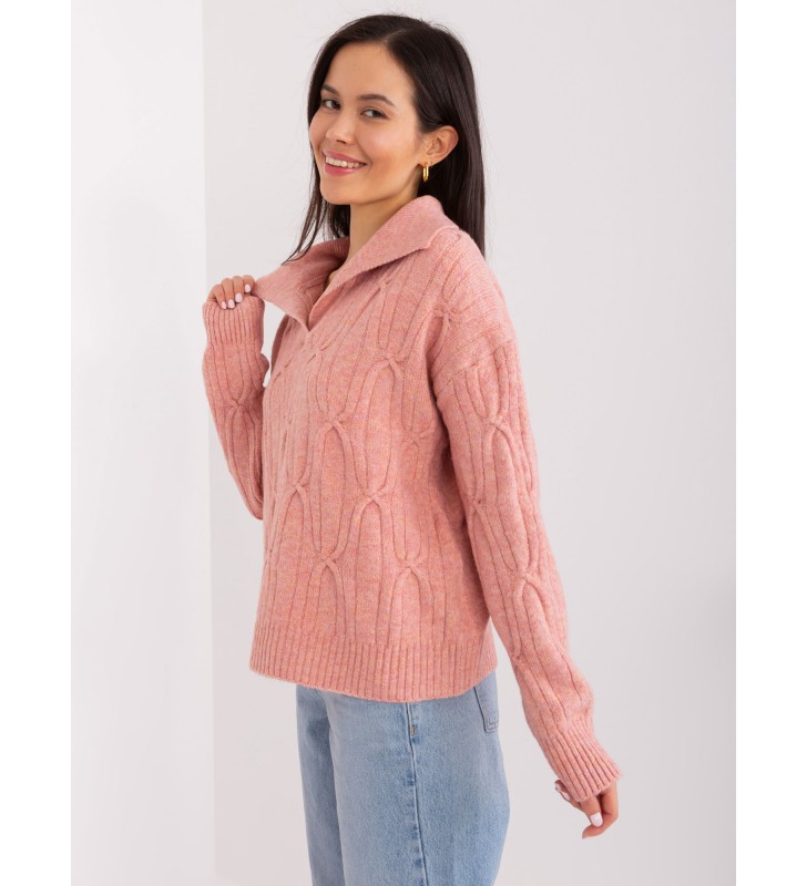 Sweter z warkoczami AT-SW-2349-2.96 ciemny różowy