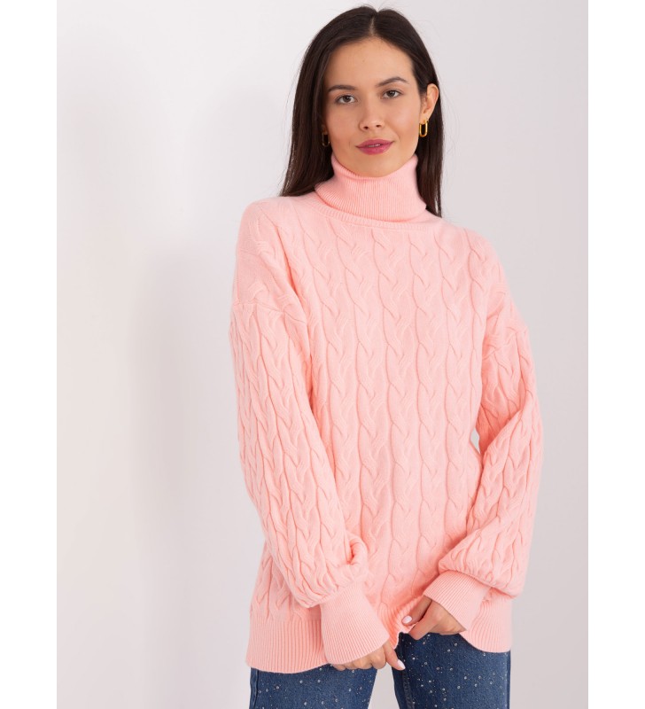 Sweter z golfem AT-SW-2348.95 brzoskwiniowy